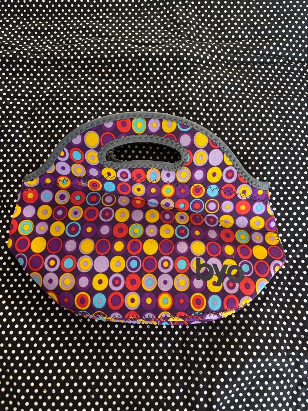 Multicolor Neoprene Circle-Print Tote- lunch bag